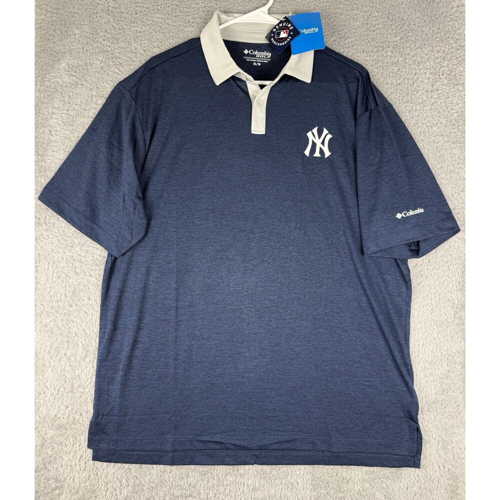 New York Yankees Columbia Golf Polo Shirt Men XL Blue Omni Wick MLB Short Sleeve